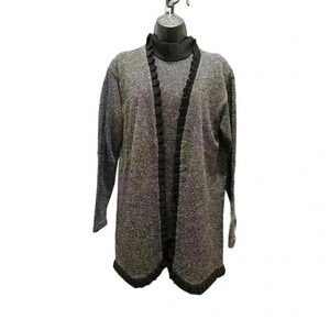 ALNORAL Speckled Grey and Black Ruffle Cardigan & Blouse Set - size M